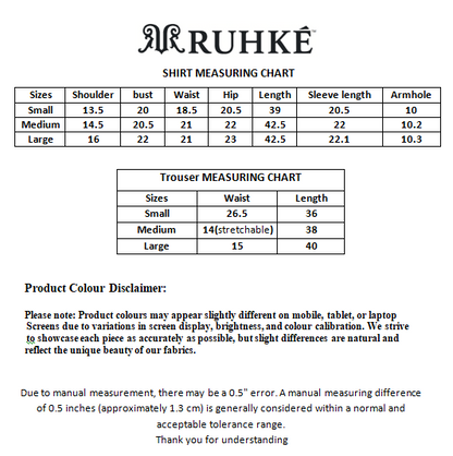 Embroidered Taupe Beige Matching Set size chart 