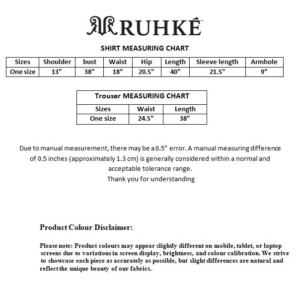 Size chart for women luxury printed lawn dress 2 piece set