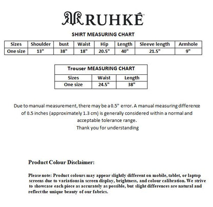 Size chart for women luxury printed lawn dress 2 piece set