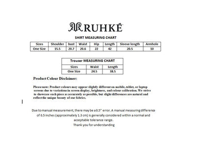 Measurement chart for shirts and trousers by Ruhke on a white background