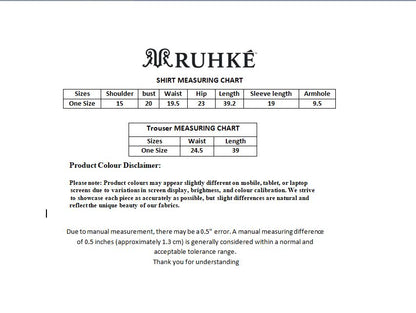 Ruhké shirt and trouser measuring chart on a white background