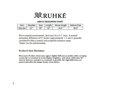 Luxury Burgundy Open Abaya with Attached Inner Silk-Crepe Blend & Hand-Placed Stone Belt | RUHKÉ Australia size chart