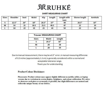 Size chart for women long lawn dress 3 piece suit
