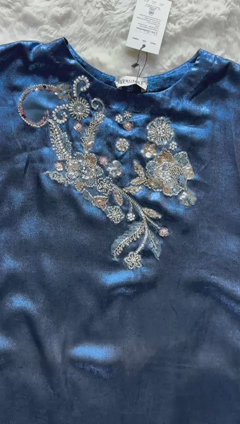 Luxury butterfly style blue abaya with velvet silk finish Video