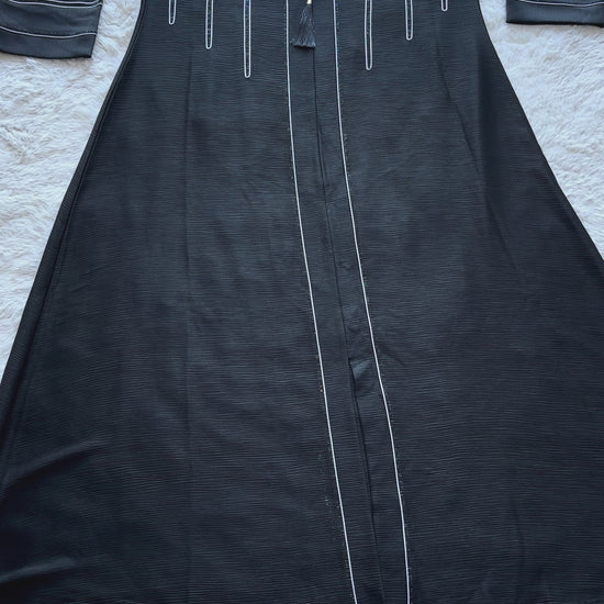 Black textured silk abaya with luxury handwork dori and stone detailing video