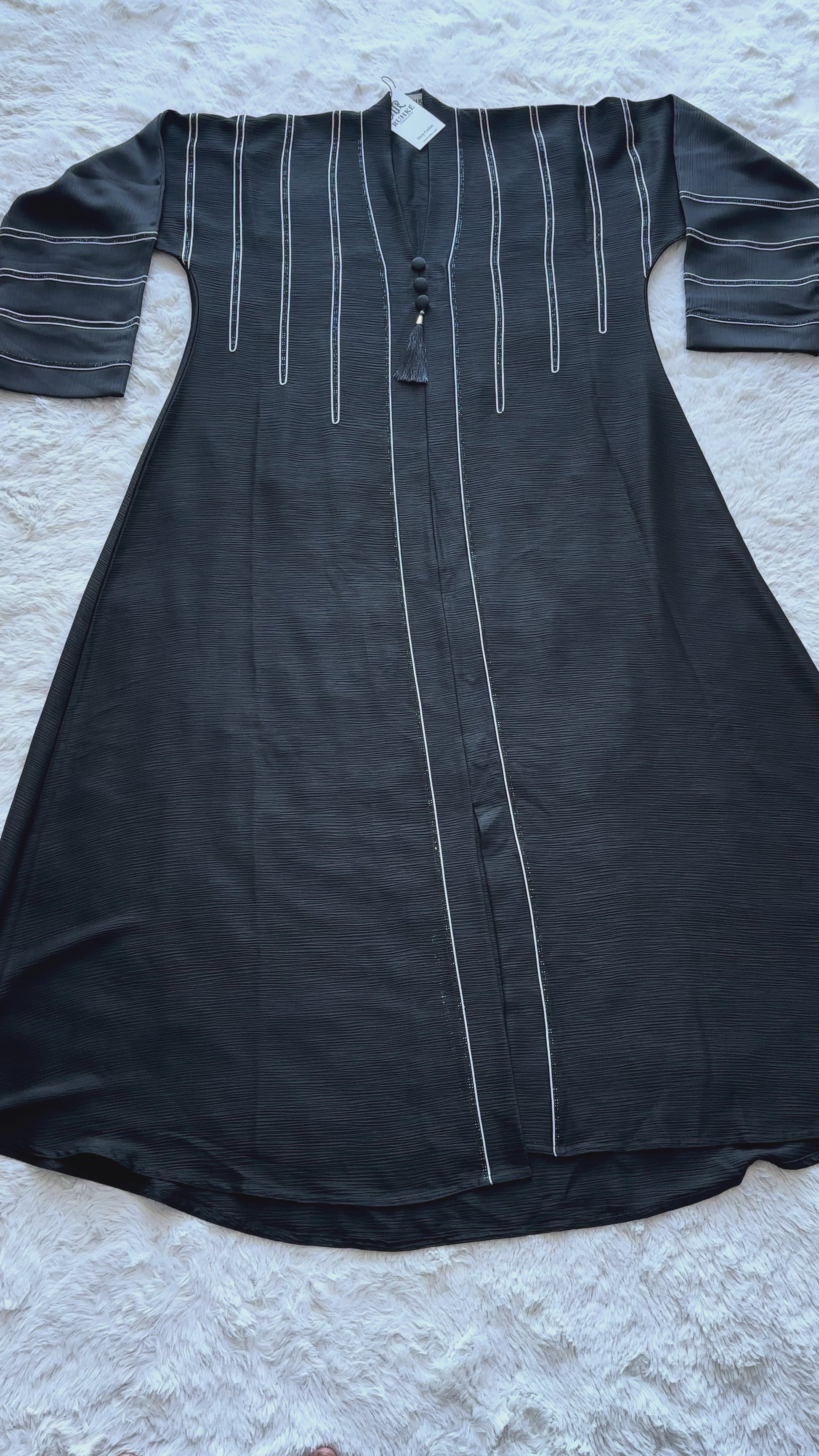 Black textured silk abaya with luxury handwork dori and stone detailing video