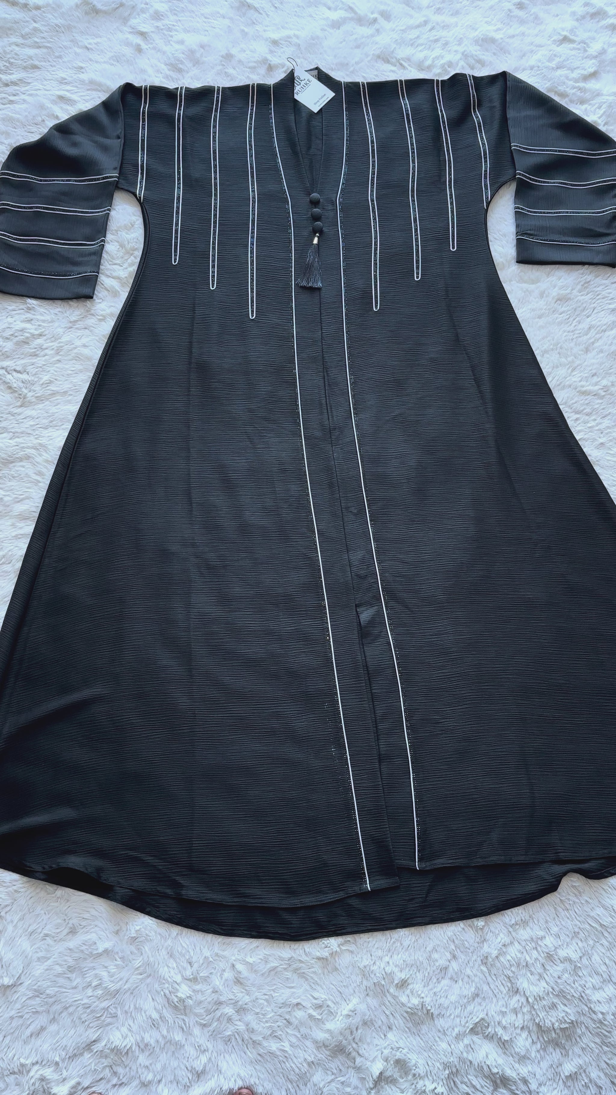 Black textured silk abaya with luxury handwork dori and stone detailing video