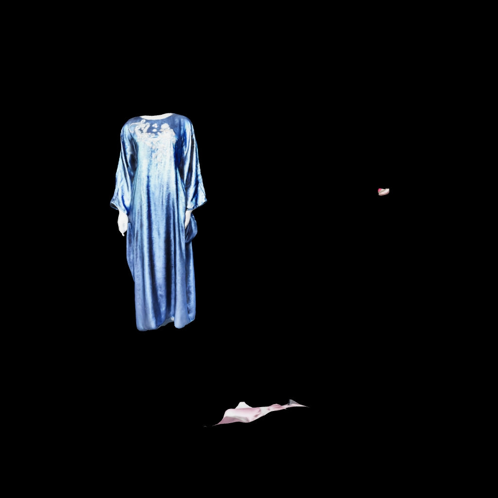 Premium blue katka work abaya in soft velvet silk fabric 3D