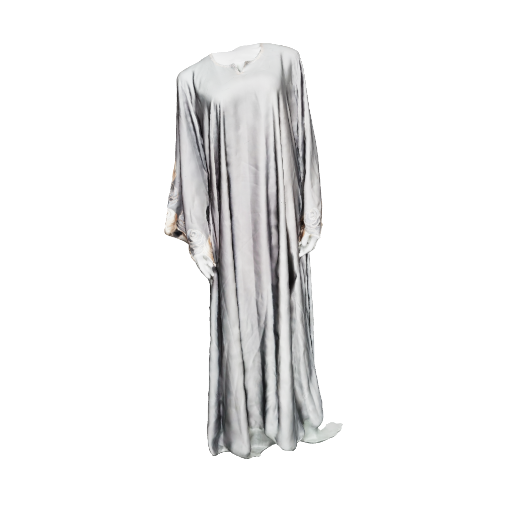 RUHKÉ luxury grey abaya with hand-finished thread embroidery and stone detailing 3D view