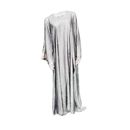 RUHKÉ luxury grey abaya with hand-finished thread embroidery and stone detailing 3D view