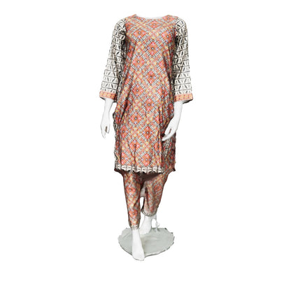 Luxury Printed Lawn 2-Piece Co-Ord Set for Women – Ivory & Rust Ethnic Design | RUHKÉ™