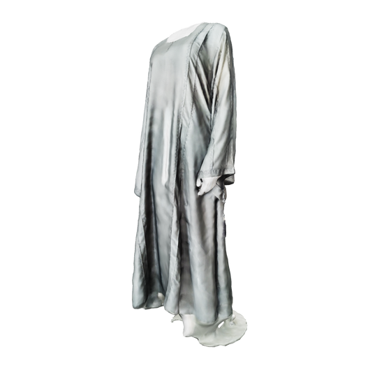 3D View Tassel sleeve detailing on RUHKÉ olive grey nida fabric abaya