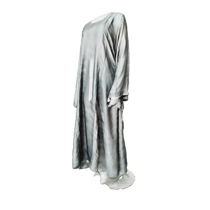 3D View Tassel sleeve detailing on RUHKÉ olive grey nida fabric abaya