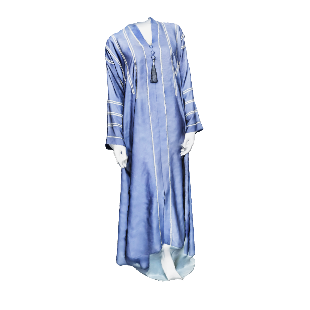 Royal navy textured silk abaya with elegant dori and stone craftsmanship for modest wear 3D view