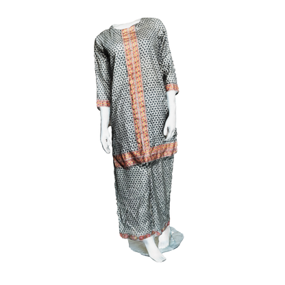 Printed lawn long shirt with contrast border detailing 3D model