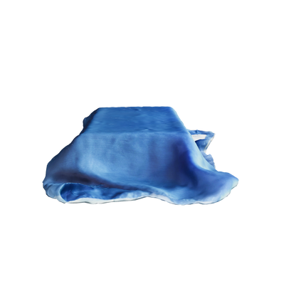 3D view of steel blue satin crêpe Korean silk hijab revealing texture, depth and premium finish by RUHKÉ™