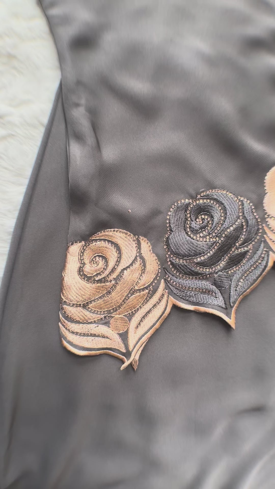 Designer grey nida abaya with luxury embroidery, stone accents and matching hijab video