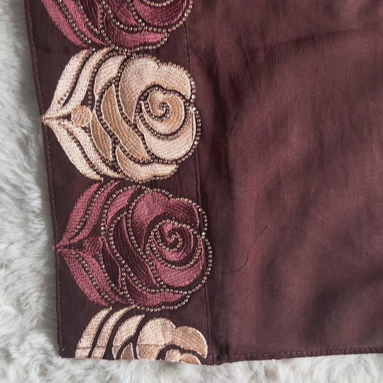 RUHKÉ luxury brown abaya with hand-finished thread embroidery and stone detailing video