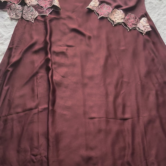 Formal brown abaya crafted in premium nida fabric with embellished cut-work sleeves Formal brown abaya crafted in premium nida fabric with embellished cut-work sleevesideVideo