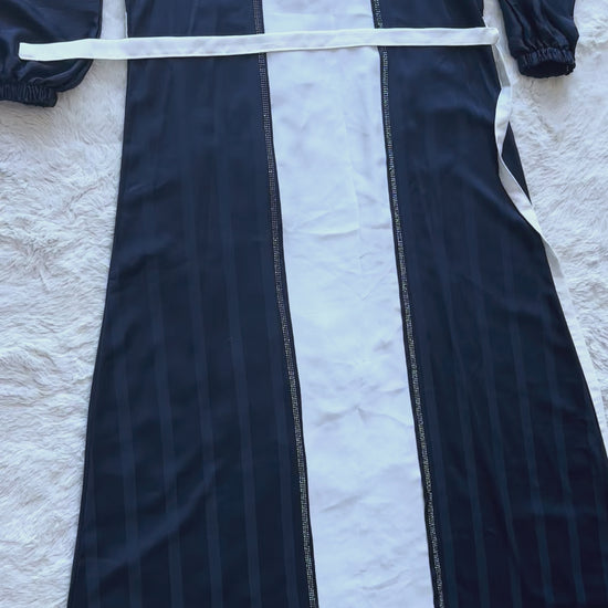 VIDEO Luxury Royal Navy textured silk abaya for women by RUHKÉ Australia, elegant designer modest wear with fluid drape and premium silk finish
