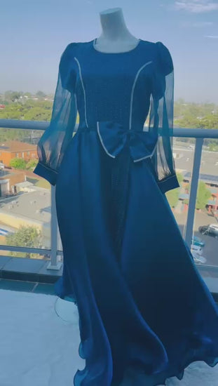 Luxury modest navy blue sheesha silk fairy tale dress Australia video