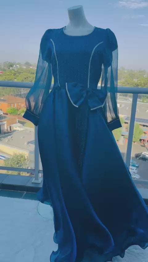 Luxury modest navy blue sheesha silk fairy tale dress Australia video