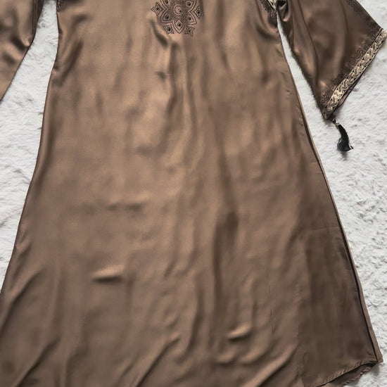 Formal black abaya with gold embellishment and delicate stone work, premium nida fabric video