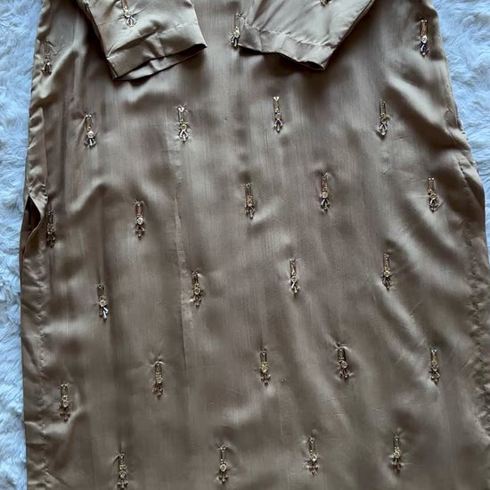 Champagne Luxe viscose silk 3PC suit with hand-beaded kurti and embroidered dupatta video