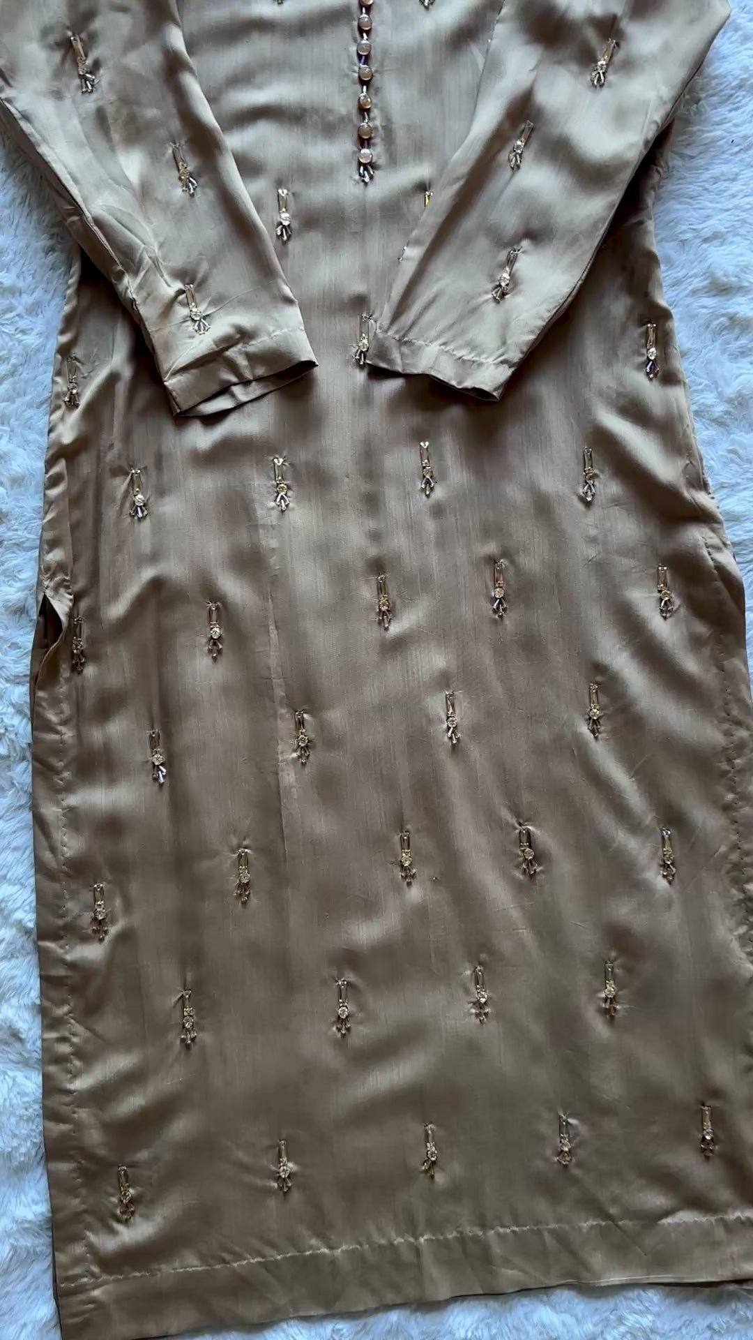 Champagne Luxe viscose silk 3PC suit with hand-beaded kurti and embroidered dupatta video