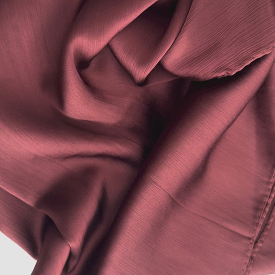 Video showing brown Korean silk satin crêpe hijab movement, drape and luxury modest wear quality by RUHKÉ™