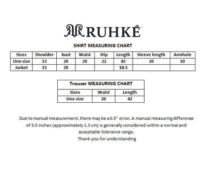 RUHKÉ™ co-ord set size chart for luxury Ajrak-inspired ethnic wear